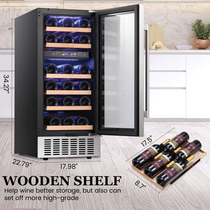 YUKOOL 15'' 28 Bottle Dual Zone BuiltIn Wine & Beverage Refrigerator